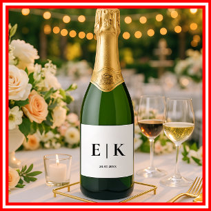 Elegantes modernes Monogramm einfache Hochzeit Schaumweinetikett