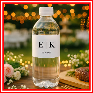 Elegantes modernes Monogramm einfache Hochzeit Wasserflaschenetikett