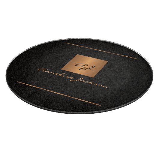 Elegantes, modernes Monogramm einzigartiges schwar Schneidebrett (Ecke)