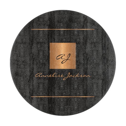 Elegantes, modernes Monogramm einzigartiges schwar Schneidebrett (Vorderseite)