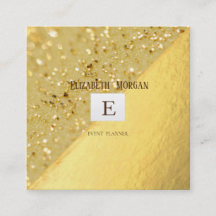 Elegantes, modernes Monogramm Gold, Glitzer Bokeh Quadratische Visitenkarte