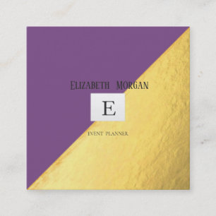 Elegantes, modernes Monogramm Gold, Violet Quadratische Visitenkarte