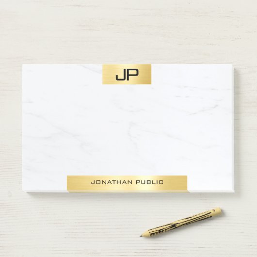 Elegantes, modernes Monogramm-Goldmarmor-Template Post-it Klebezettel (Auf Schreibtisch)
