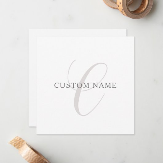 Elegantes modernes Monogramm | Grau und Weiß (edit Mitteilungskarte (Vorderseite/Rückseite Beispiel)