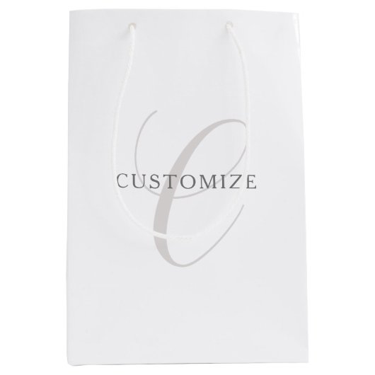 Elegantes modernes Monogramm | Grau und Weiß (edit Mittlere Geschenktüte (Vorderseite)