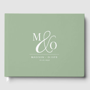 Elegantes modernes Monogramm Hochzeit Salbeigrün Gästebuch