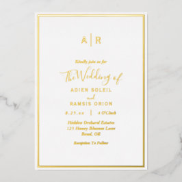 Elegantes, modernes Monogramm-HochzeitGold Folieneinladung