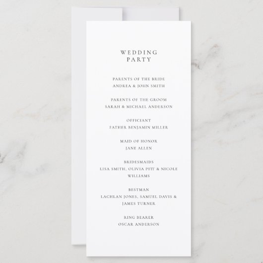 Elegantes, modernes Monogramm-Hochzeitsprogramm (Rückseite)