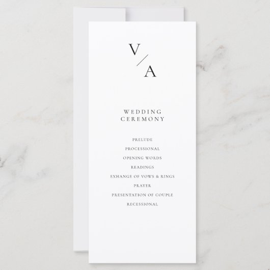 Elegantes, modernes Monogramm-Hochzeitsprogramm (Vorderseite)