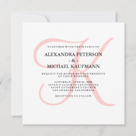 Elegantes modernes Monogramm in rosa Hochzeit Einladung