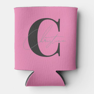 Elegantes modernes Monogramm in Rosa und Schwarz Dosenkühler