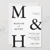 Elegantes modernes Monogramm Initiale Schwarz Weiß Einladung (Vorderseite)