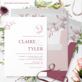 Elegantes, modernes Monogramm Rosa, Burgundy Weddi Einladung