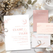 Elegantes, modernes Monogramm Rosa, Pfirsichhochze Einladung