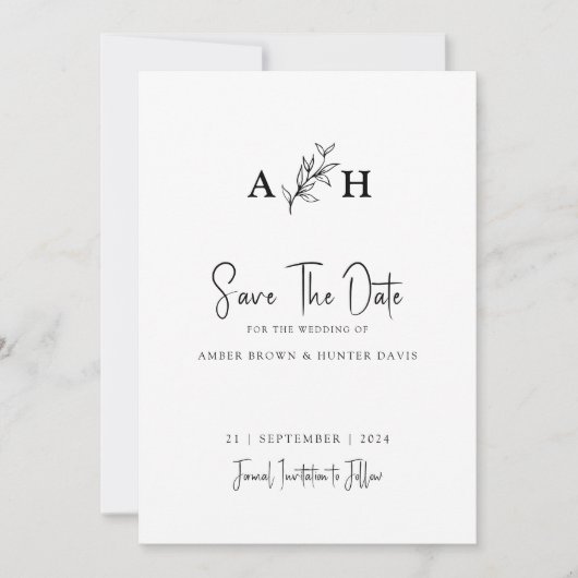 Elegantes, modernes Monogramm Save the Date Einladung (Vorderseite)