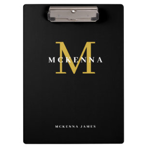 Elegantes modernes Monogramm Schwarz Gold Anfangsn Klemmbrett