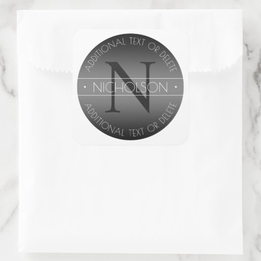 Elegantes modernes Monogramm-Schwarz-Weiß-Shading Quadratischer Aufkleber (Tasche)