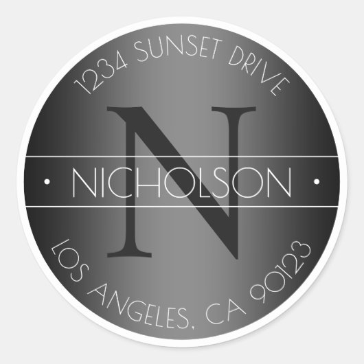 Elegantes modernes Monogramm-Schwarz-Weiß-Shading Runder Aufkleber (Vorderseite)