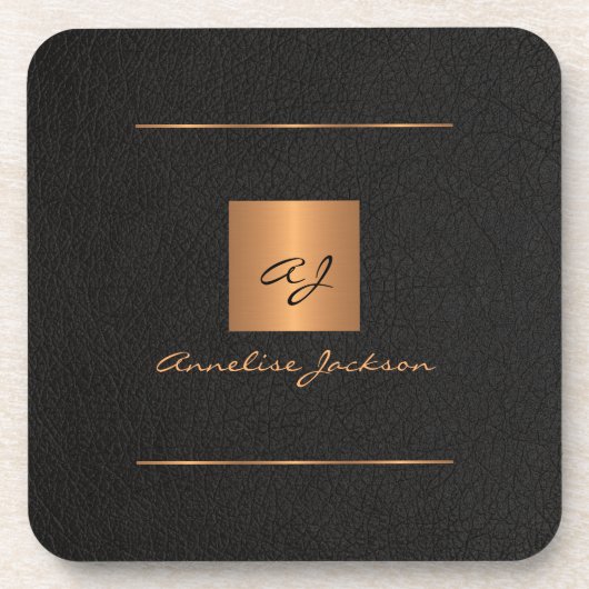 Elegantes, modernes Monogramm, schwarzes Gold Getränkeuntersetzer (Vorderseite)