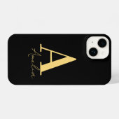 Elegantes, modernes Monogramm-Schwarzes Gold iPhone Hülle (Rückseite (Horizontal))