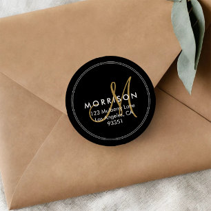 Elegantes modernes Monogramm schwarzes Gold Rückse Runder Aufkleber