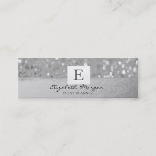 Elegantes Modernes Monogramm Silber Glitter Bokeh Mini Visitenkarte