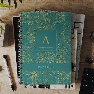 Elegantes modernes Monogramm und Name grün Planer