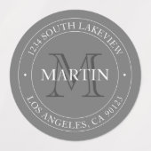 Elegantes modernes Monogramm weiß & grau | wasserd Etiketten (Design 1)