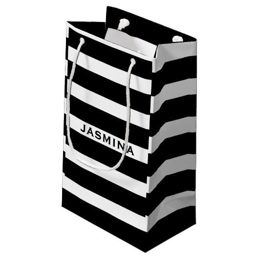 Elegantes modernes Muster aus weißen und schwarzen Kleine Geschenktüte (Rückseite Schrägansicht)