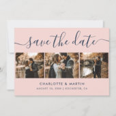 Elegantes, modernes Navy Blue and Blush Wedding 4  Save The Date (Vorderseite)
