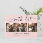 Elegantes, modernes Navy Blue and Blush Wedding 4  Save The Date (Stehend Vorderseite)