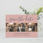 Elegantes, modernes Navy Blue and Blush Wedding 4 Save The Date (Stehend Vorderseite)