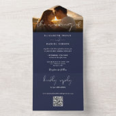 Elegantes, modernes Navy Blue QR Code Hochzeitssti All In One Einladung (Innen Boden)