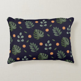 Elegantes modernes navy botanisches Blatt Blumenmu Dekokissen