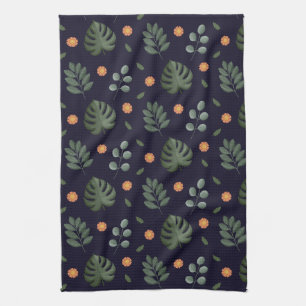 Elegantes modernes navy botanisches Blatt Blumenmu Geschirrtuch