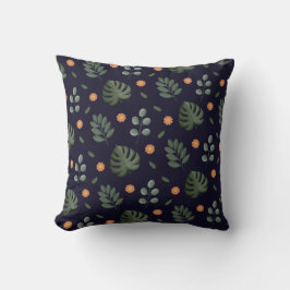 Elegantes modernes navy botanisches Blatt Blumenmu Kissen