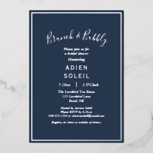 Elegantes modernes Navy-Silber-Brunch- und Champag Folieneinladung