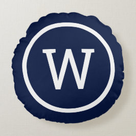 Elegantes, modernes Navyblau Monogramm Rundes Kissen