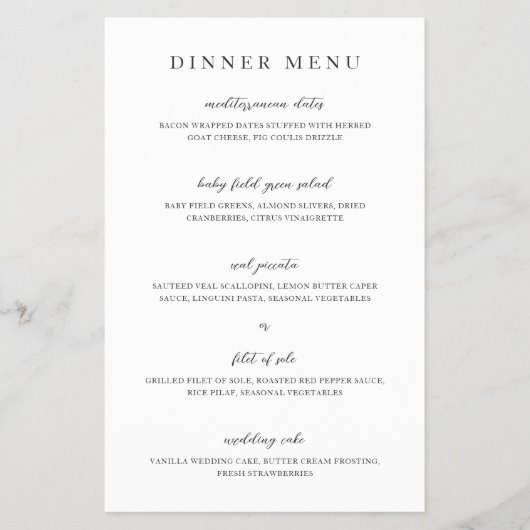 Elegantes modernes neutrales Hochzeitsmenü Flyer (Vorne)