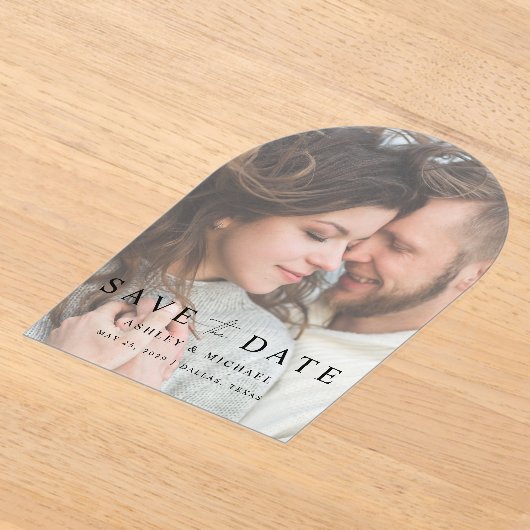 Elegantes, modernes Overlay-Foto Hochzeit speicher Acryleinladungen (Ablage )