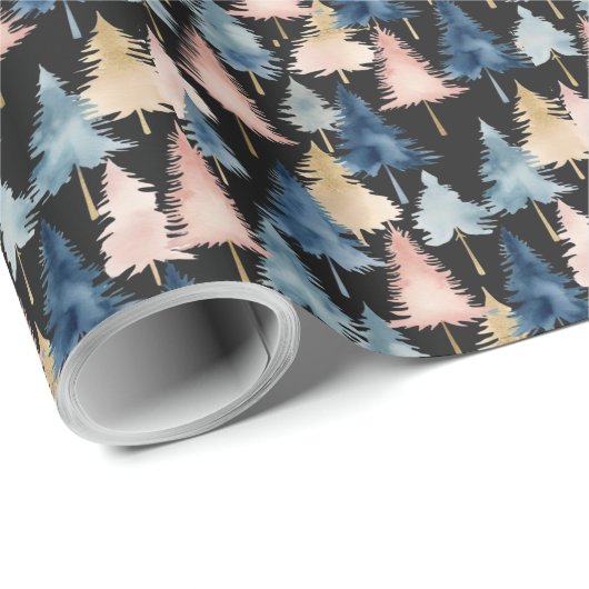 Elegantes modernes Peach Black Christmas Trees Mus Geschenkpapier (Rolleneckpunkt)