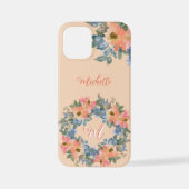Elegantes, modernes Peach Floral Wreath Monogramm iPhone Hülle (Rückseite)