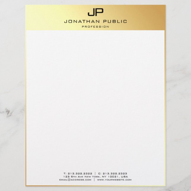 Elegantes, modernes Personalisiertes Template Gold Briefbogen (Vorderseite)