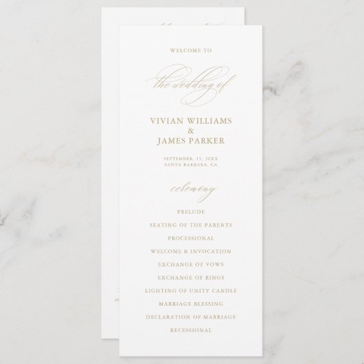 Elegantes, modernes Programm zur Hochzeit von weiß (Vorne/Hinten)