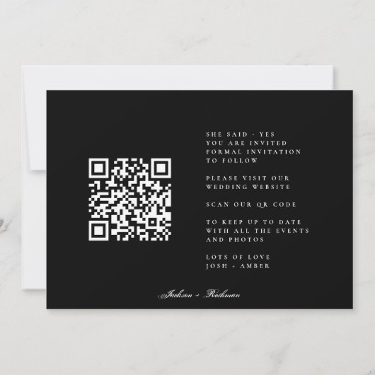 Elegantes, modernes QR Code Schwarzes Goldenes Fot Save The Date (Rückseite)