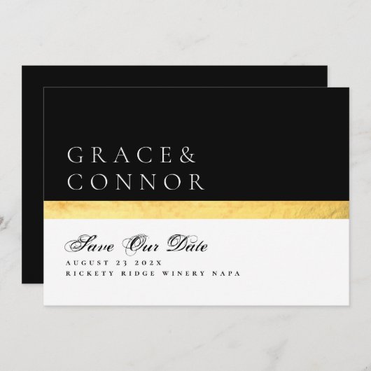 Elegantes, modernes QR Code Schwarzes Goldenes Fot Save The Date (Vorne/Hinten)