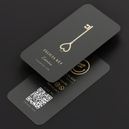 Elegantes Modernes Realtor Dunkles Gray Gold Real  Visitenkarte