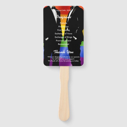 Elegantes modernes Regenbogen-Hochzeitsprogramm fü Fächer (Vorderseite)