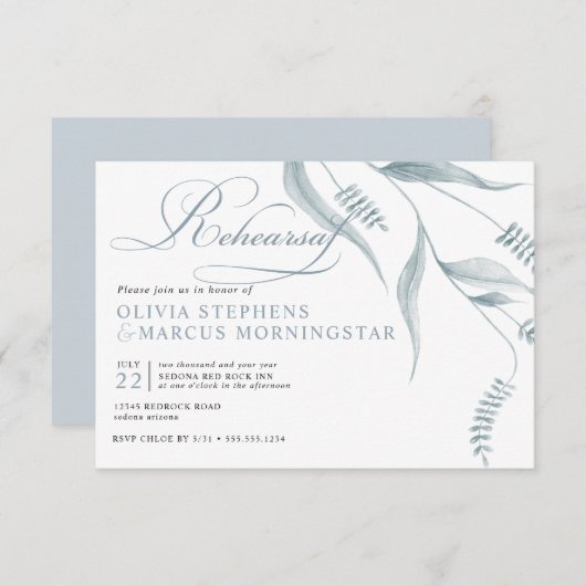 Elegantes, modernes, robustes Blue Foliage Einladung (Vorne/Hinten)