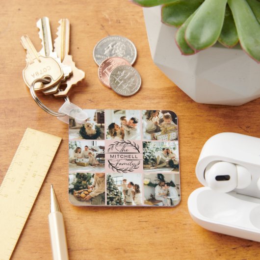 Elegantes, modernes Rosa Familienfoto Collage Schlüsselanhänger (Schreibtisch)